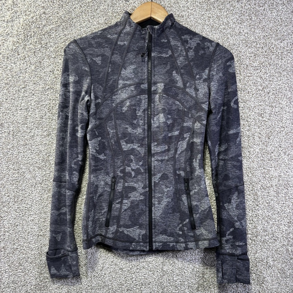 Lululemon Define Jacket Womens 6 Gray Camo Full Zip Running Yoga Gym Athletic